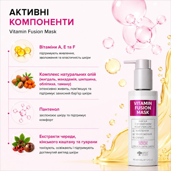 Маска з вітамінним комплексом живлення та сяйво Vitamin Fusion Mask, 150 мл